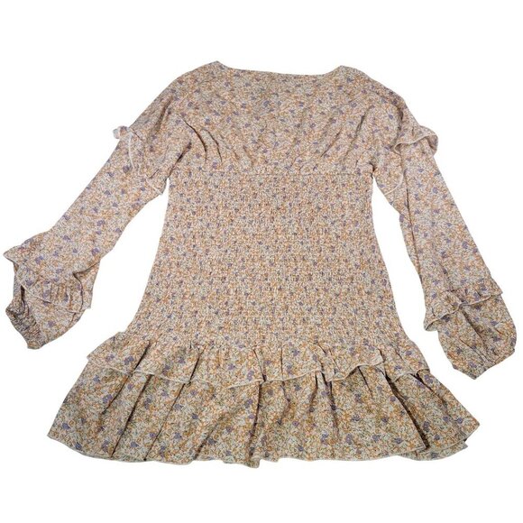 Nasty Gal Put a Spring on It Floral Smocked Long Sleeve Mini Dress Size 10 - Picture 9 of 9